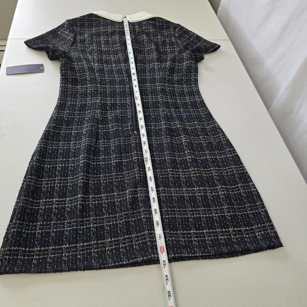 City Triangles Tweed Dress Women's L Black Gold Geo Faux Pearl Collar Mini NWT - Picture 8 of 14